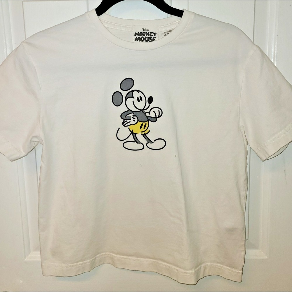 Disney Mickey Mouse Genuine Mousewear Cropped T-Shirt  Women Size Small White‎